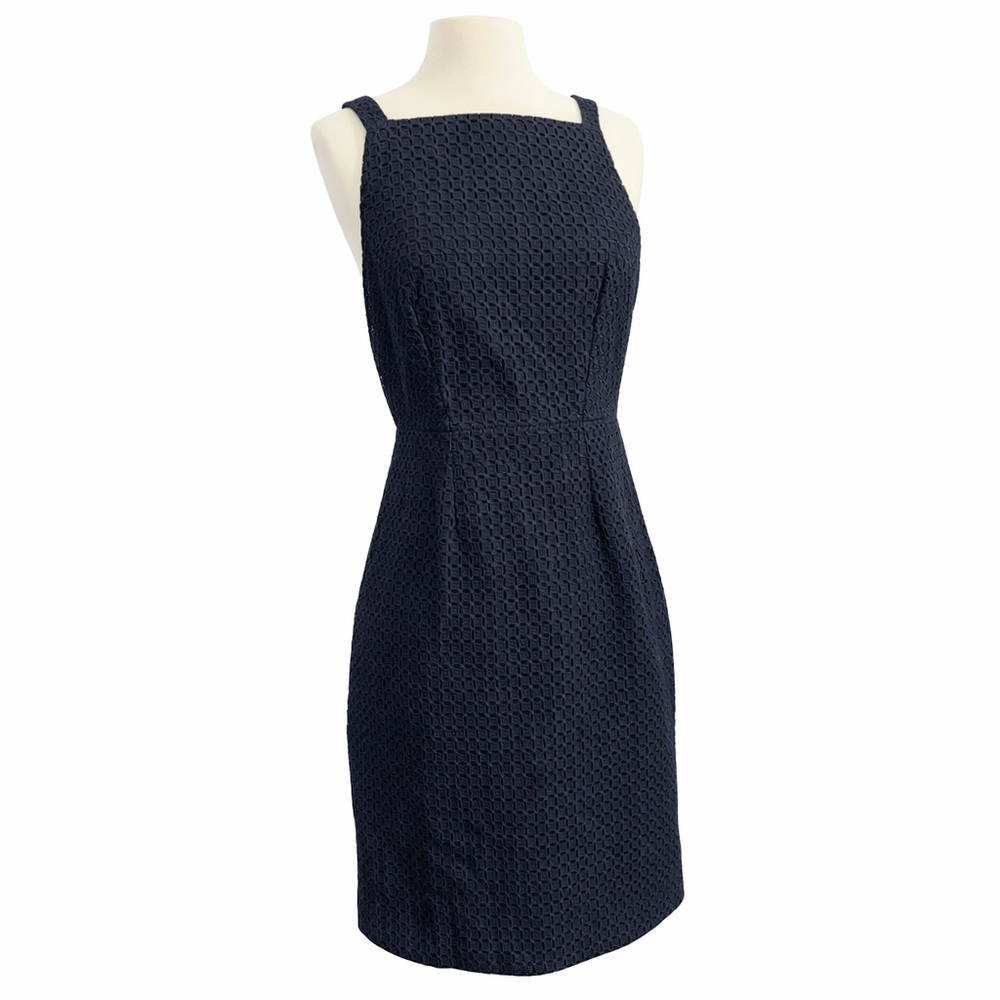 J. Crew Navy Blue Eyelet Lace Sheath Dress 100% Cotton